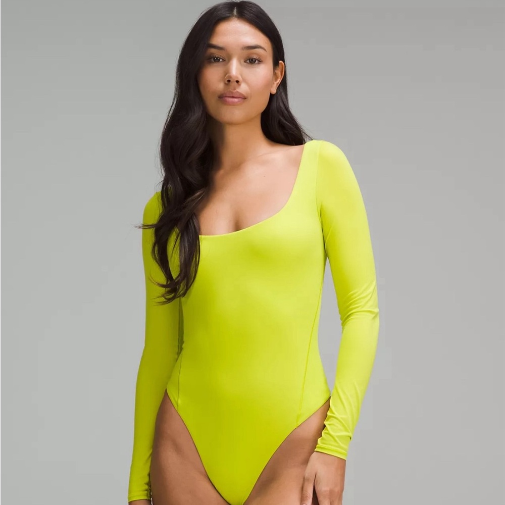 Wundermost Ultra-Soft Nulu Square-Neck Long-Sleeve Bodysuit lichen lime